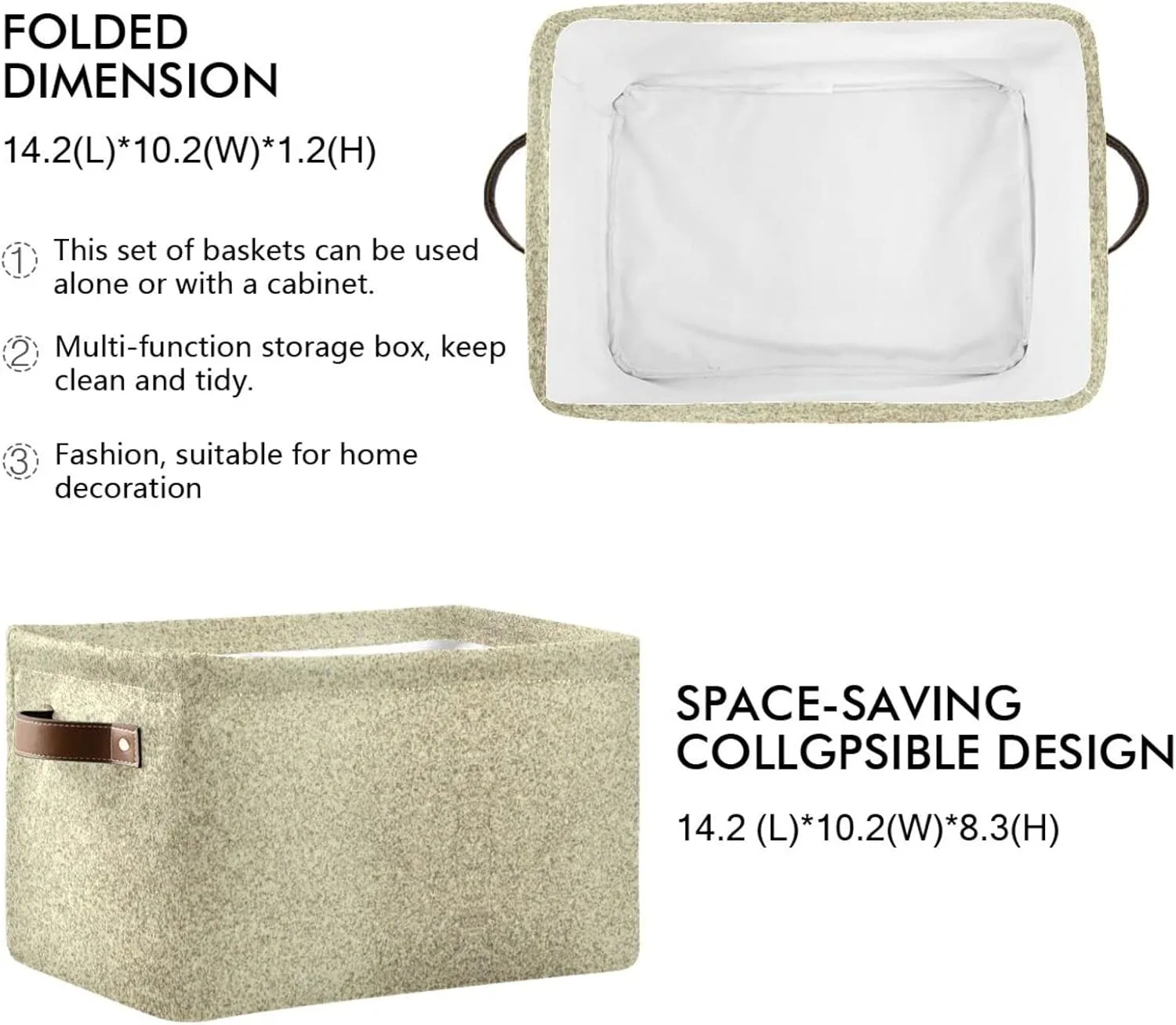Oyihfvs Gold Golden Glitter and Glare Pattern 2 PC Rectangle Storage Basket Collapsible Fabric with Leather Handles Bag Organizer Clothes for Home Bedroom 15 x 11 x 9.5 in