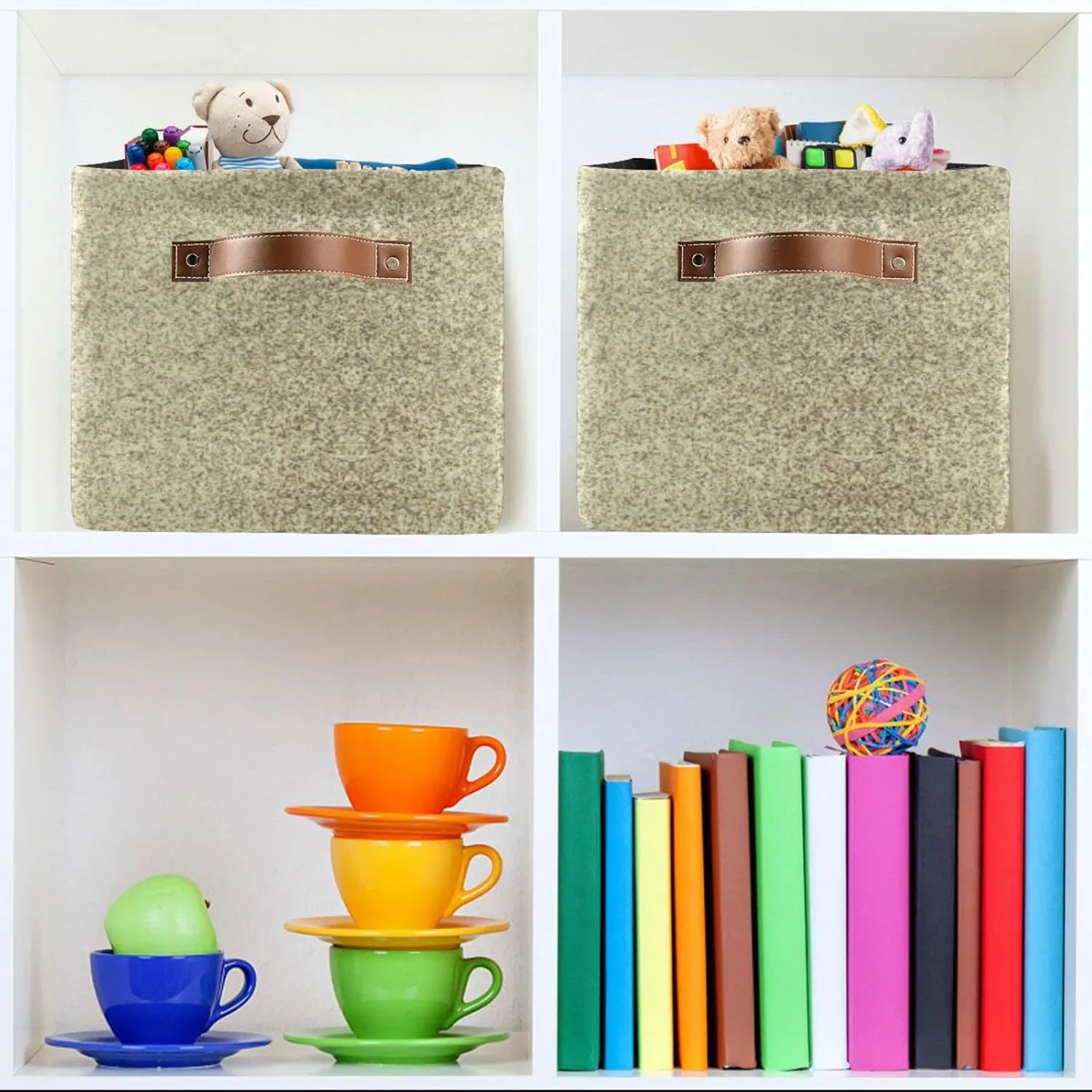 Oyihfvs Gold Golden Glitter and Glare Pattern 2 PC Rectangle Storage Basket Collapsible Fabric with Leather Handles Bag Organizer Clothes for Home Bedroom 15 x 11 x 9.5 in
