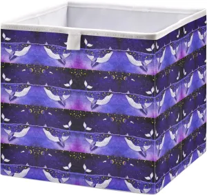 Oyihfvs Magic Whale in The Dark Ocean Night Starry Sky Moon Purple Style Square Foldable Cube Storage Basket Collapsible Fabric with Handles Bag Organizer Clothes for Home Bedroom 11 x 11 x 11 in