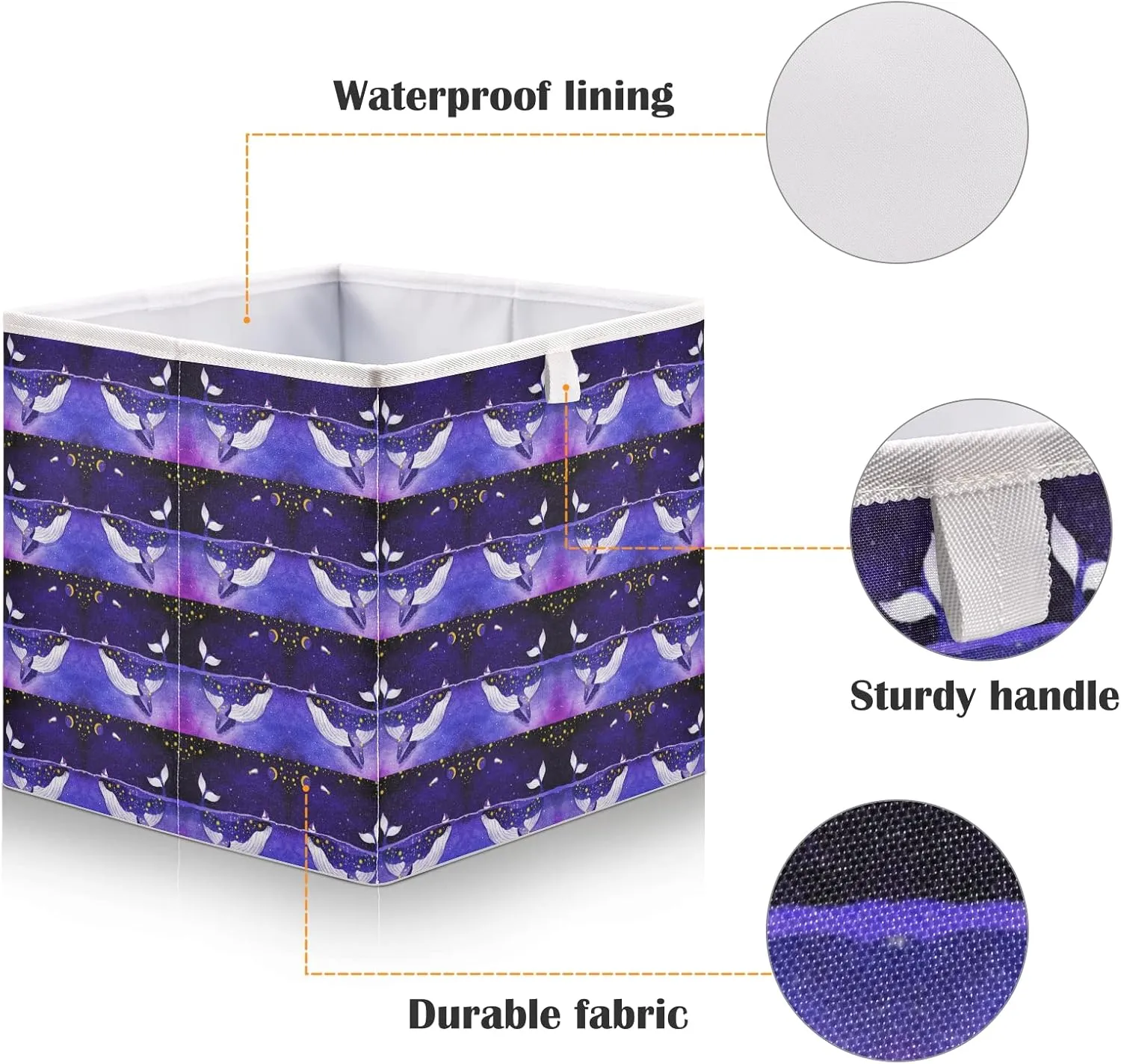 Oyihfvs Magic Whale in The Dark Ocean Night Starry Sky Moon Purple Style Square Foldable Cube Storage Basket Collapsible Fabric with Handles Bag Organizer Clothes for Home Bedroom 11 x 11 x 11 in