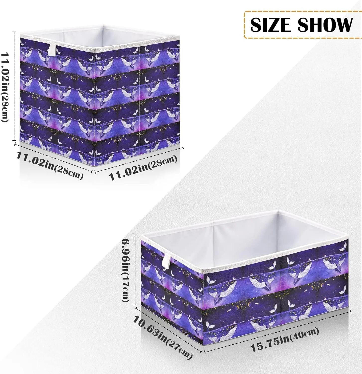 Oyihfvs Magic Whale in The Dark Ocean Night Starry Sky Moon Purple Style Square Foldable Cube Storage Basket Collapsible Fabric with Handles Bag Organizer Clothes for Home Bedroom 11 x 11 x 11 in
