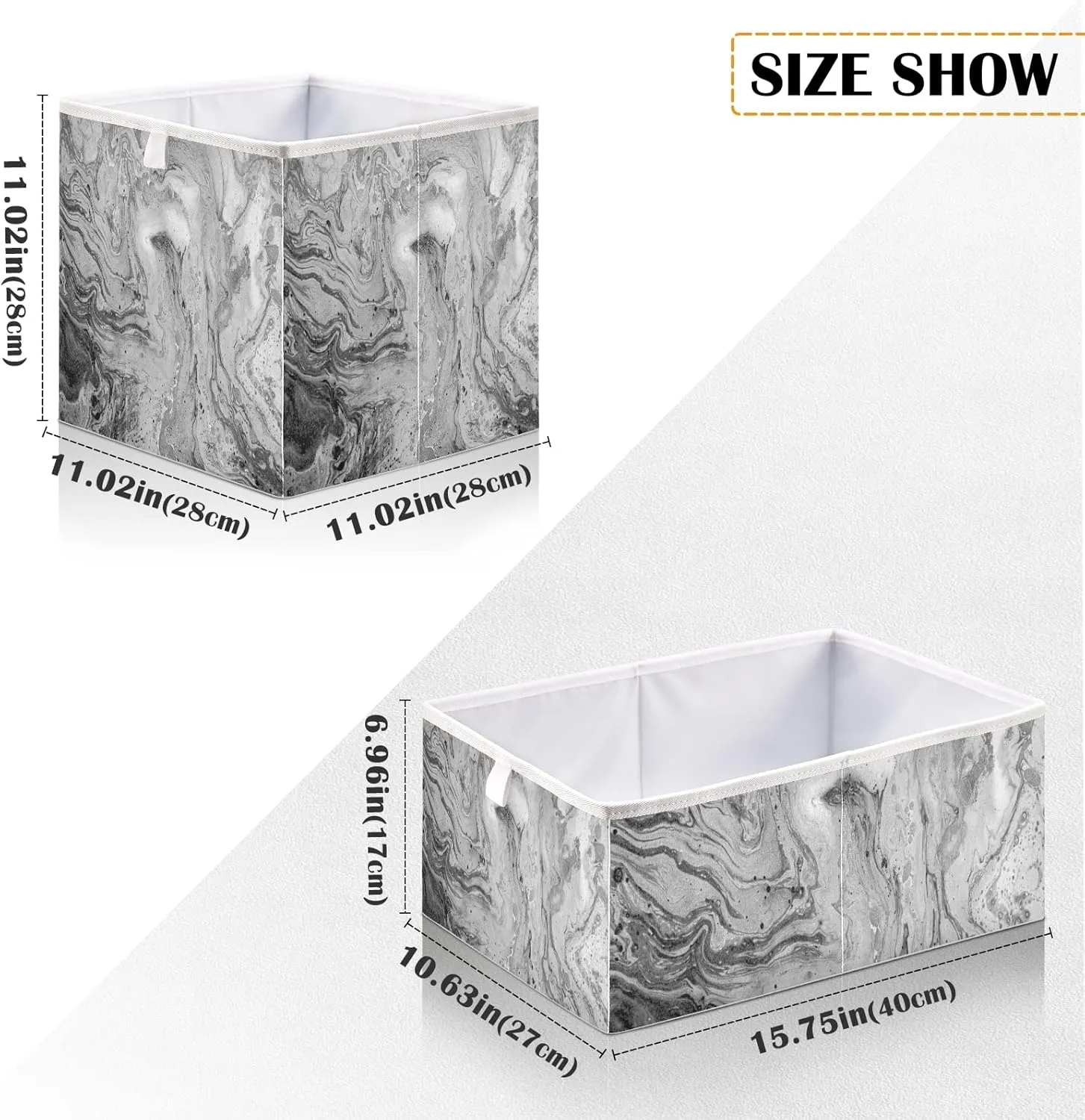 Oyihfvs Marble White, Grey, Black Mixed Acrylic Paint with Golden Powder Square Foldable Cube Storage Basket Collapsible Fabric with Handles Bag Organizer Clothes for Home Bedroom 11 x 11 x 11 in