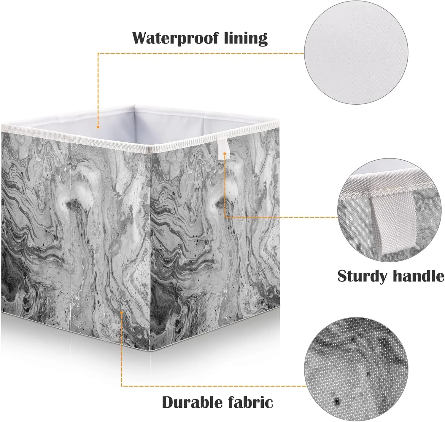 Oyihfvs Marble White, Grey, Black Mixed Acrylic Paint with Golden Powder Square Foldable Cube Storage Basket Collapsible Fabric with Handles Bag Organizer Clothes for Home Bedroom 11 x 11 x 11 in