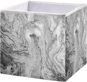 Oyihfvs Marble White, Grey, Black Mixed Acrylic Paint with Golden Powder Square Foldable Cube Storage Basket Collapsible Fabric with Handles Bag Organizer Clothes for Home Bedroom 11 x 11 x 11 in