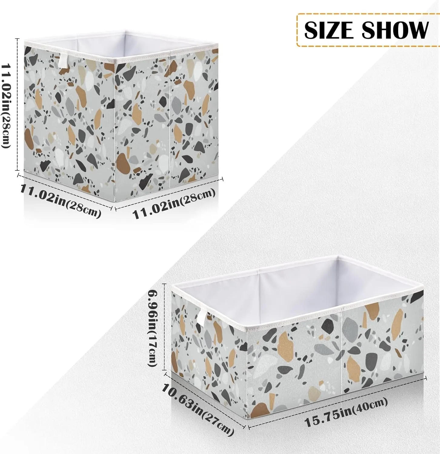 Oyihfvs Seamless Terrazzo Stone Fragments Rock Surface on Grey Background Square Foldable Cube Storage Basket Collapsible Fabric with Handles Bag Organizer Clothes for Home Bedroom 11 x 11 x 11 in
