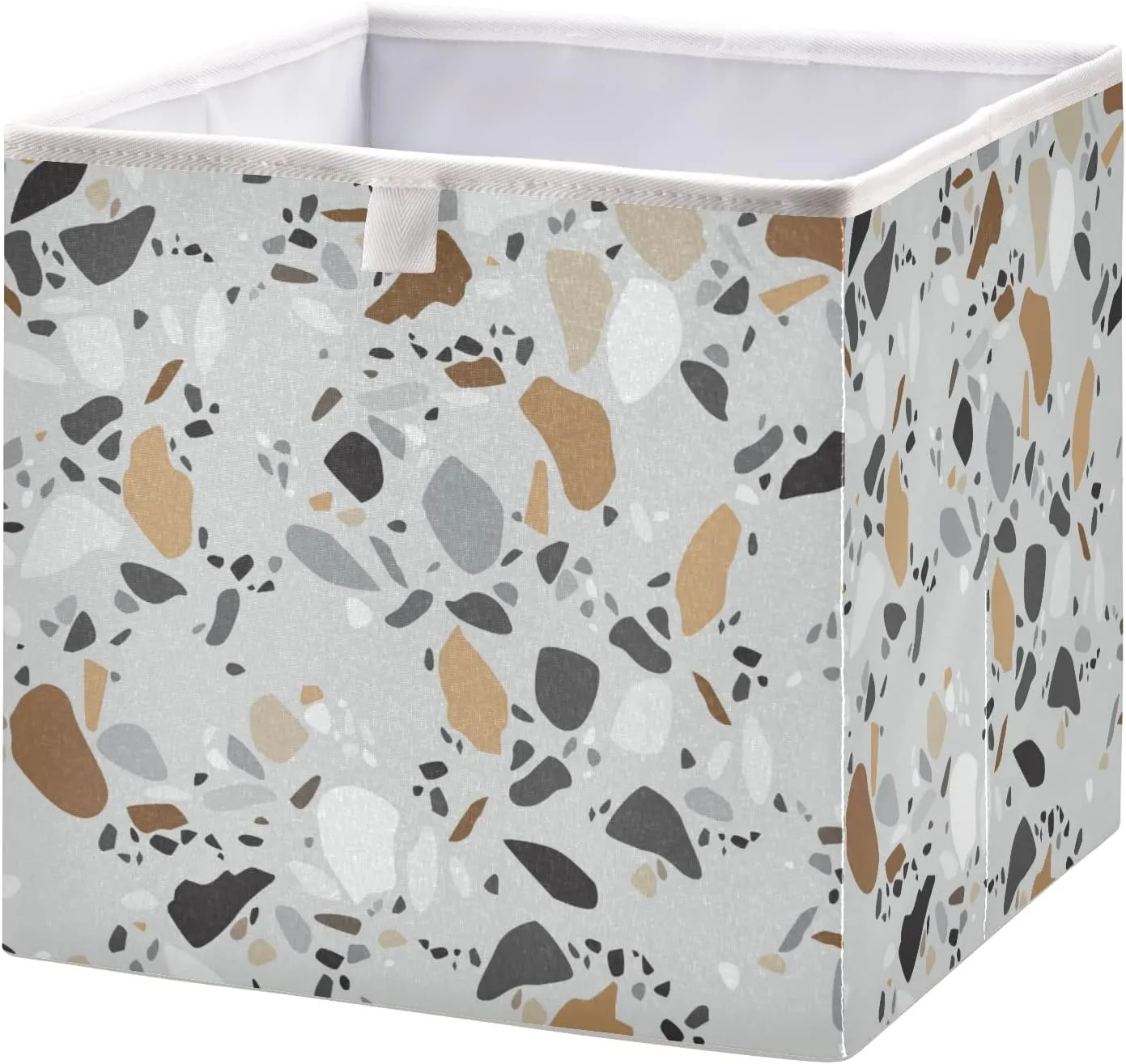 Oyihfvs Seamless Terrazzo Stone Fragments Rock Surface on Grey Background Square Foldable Cube Storage Basket Collapsible Fabric with Handles Bag Organizer Clothes for Home Bedroom 11 x 11 x 11 in