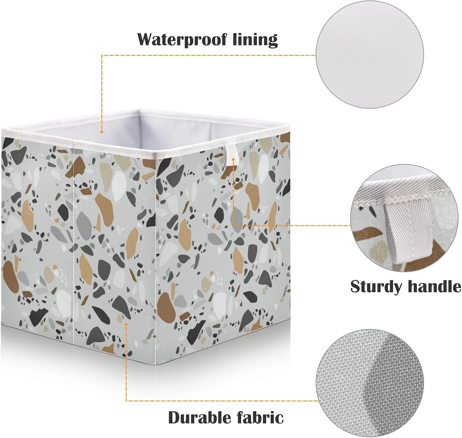 Oyihfvs Seamless Terrazzo Stone Fragments Rock Surface on Grey Background Square Foldable Cube Storage Basket Collapsible Fabric with Handles Bag Organizer Clothes for Home Bedroom 11 x 11 x 11 in