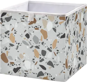 Oyihfvs Seamless Terrazzo Stone Fragments Rock Surface on Grey Background Square Foldable Cube Storage Basket Collapsible Fabric with Handles Bag Organizer Clothes for Home Bedroom 11 x 11 x 11 in