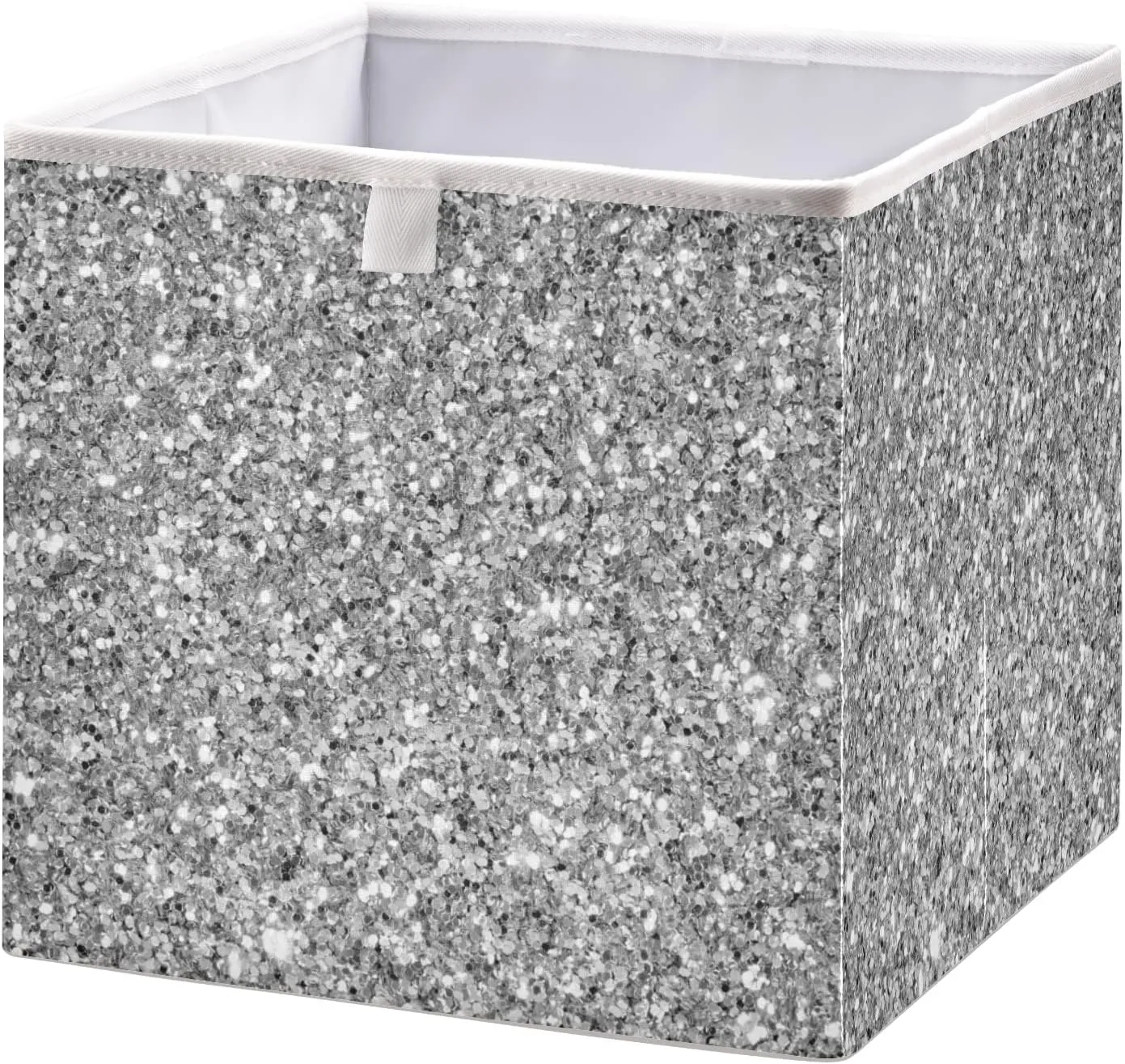 Oyihfvs Shiny Silver White Glitter Background Texture Square Foldable Cube Storage Basket Collapsible Fabric with Handles Bag Organizer Clothes for Home Bedroom 11 x 11 x 11 in
