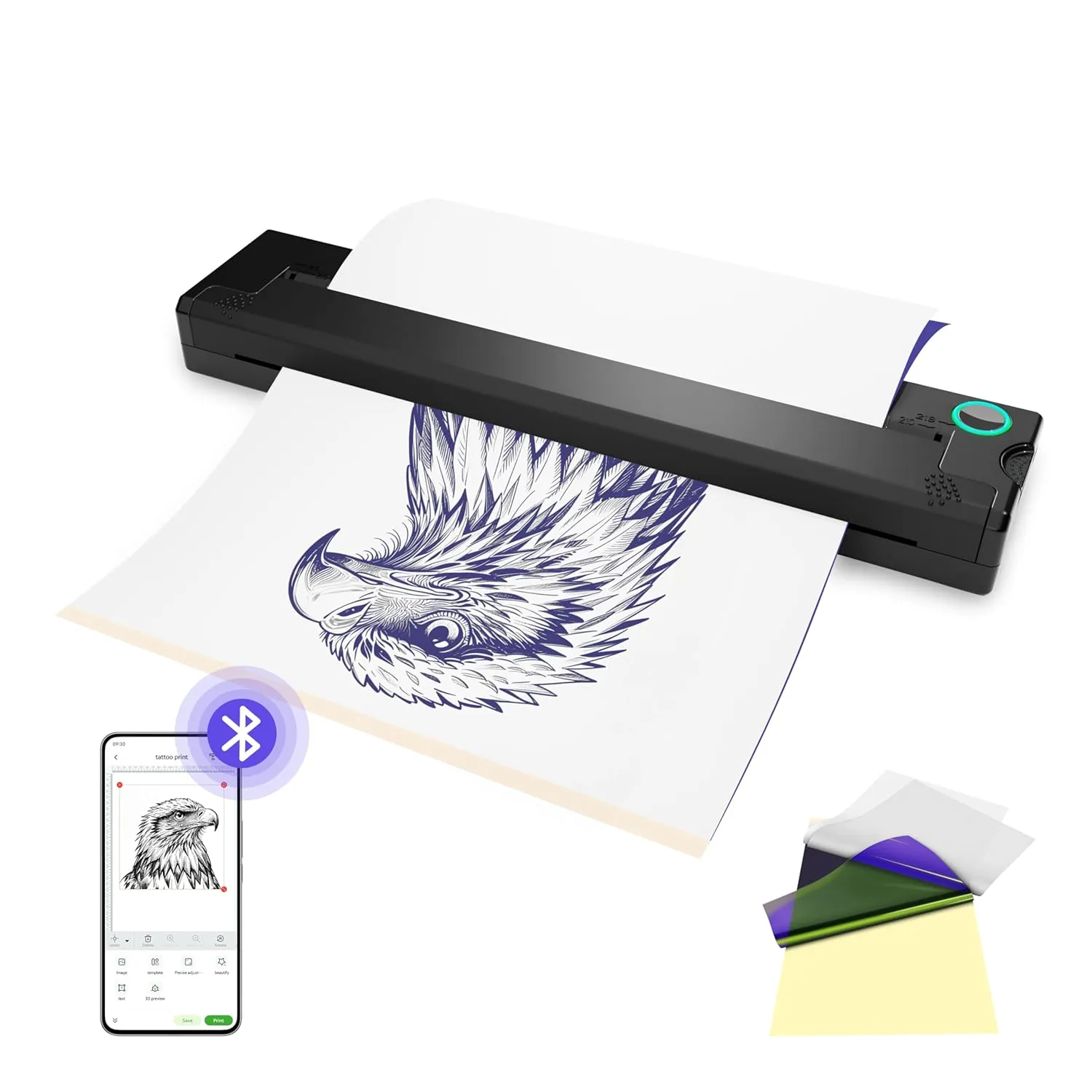 P90 Tattoo Stencil Printer, Wireless Thermal Tattoo Printers with Stencil Paper,Portable Tattoo Printer Compatible with Phone Pad and PC