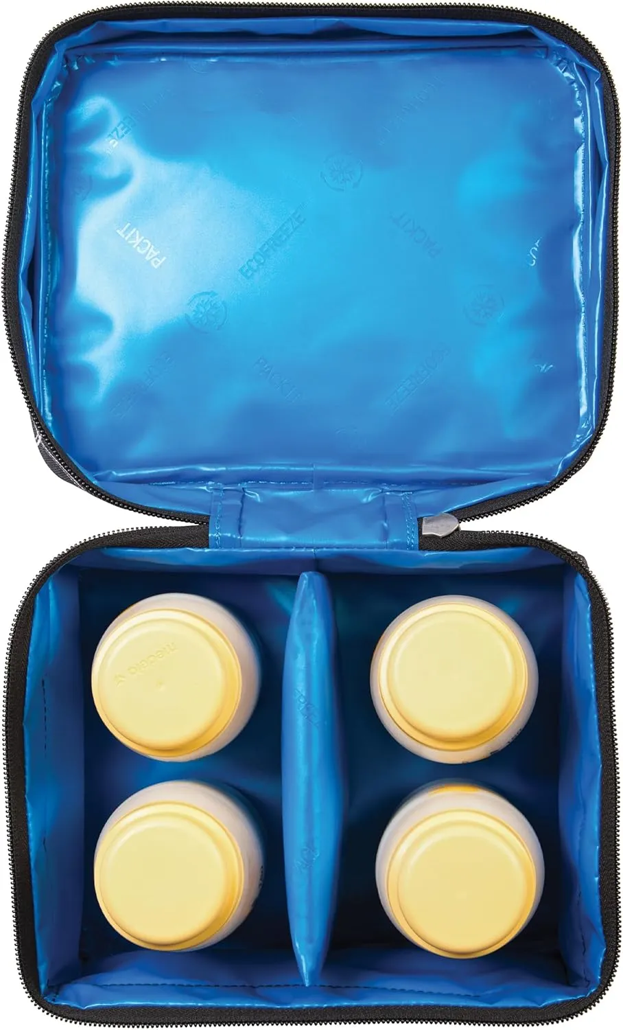 PackIt Freezable Bottle Cooler for Breastmilk and Formula, Black Grid, Built with EcoFreeze® Technology, Collapsible, Reusable, Zip Closure and Top Handle, Fits up to Four, 5 oz Bottles