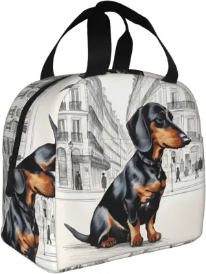 Parisian Dachshund Print Foldable Structure Insulated Lunch Bag Portable Cooler Tote Bags Adults Men Women