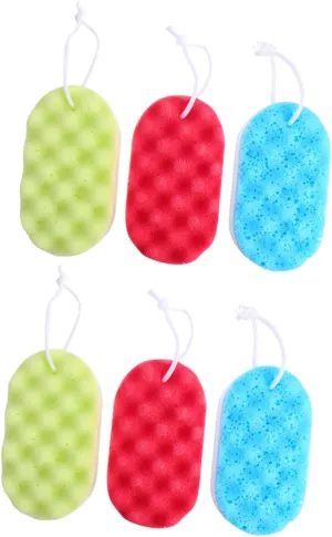 PartyKindom 6pcs Double-Sided Exfoliating Bath Shower Sponge Soft Skin Cleansing Body Scrubber Convenient Hanging Design for Easy Drying for Daily Use