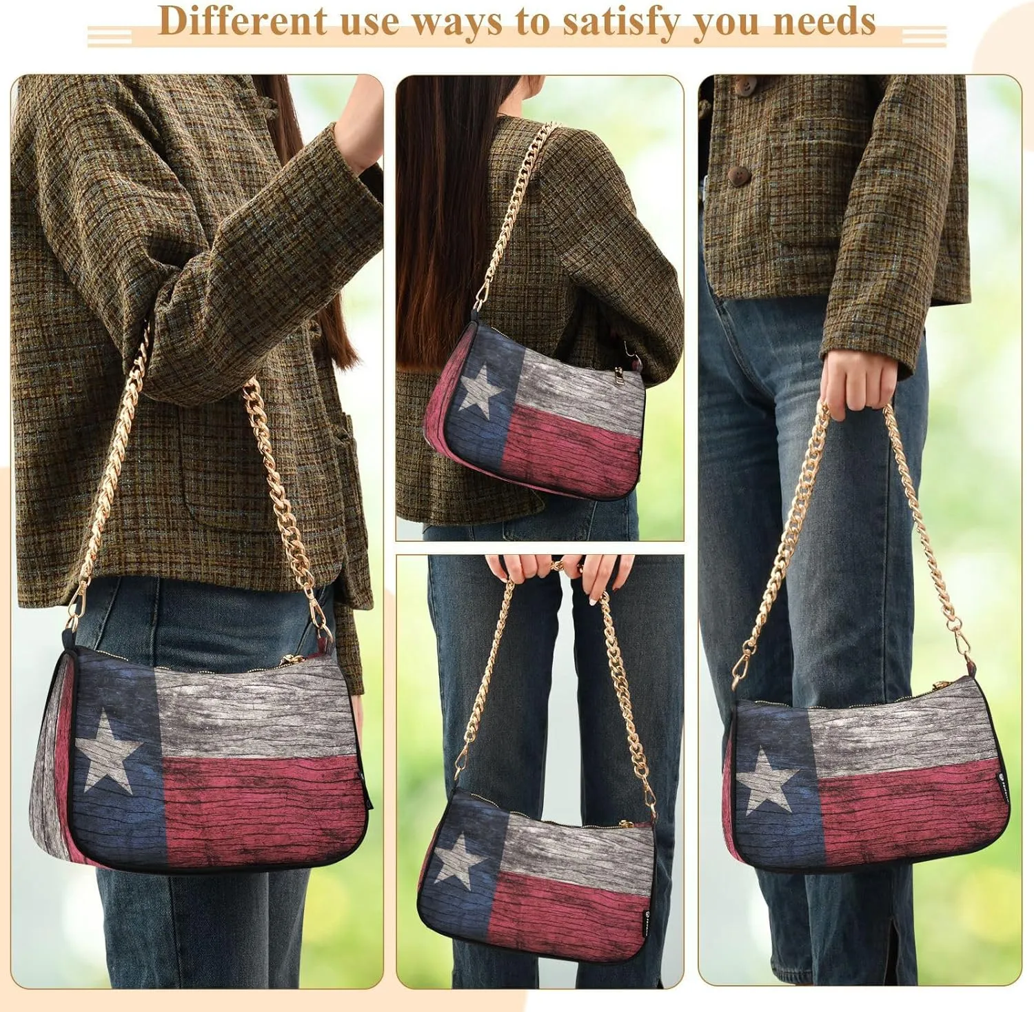 Patriot Flag Shoulder Bag Women Clutch Handbag Date Chain Bag Holiday Birthday