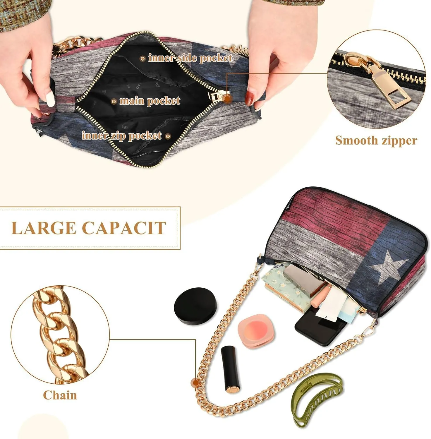 Patriot Flag Shoulder Bag Women Clutch Handbag Date Chain Bag Holiday Birthday