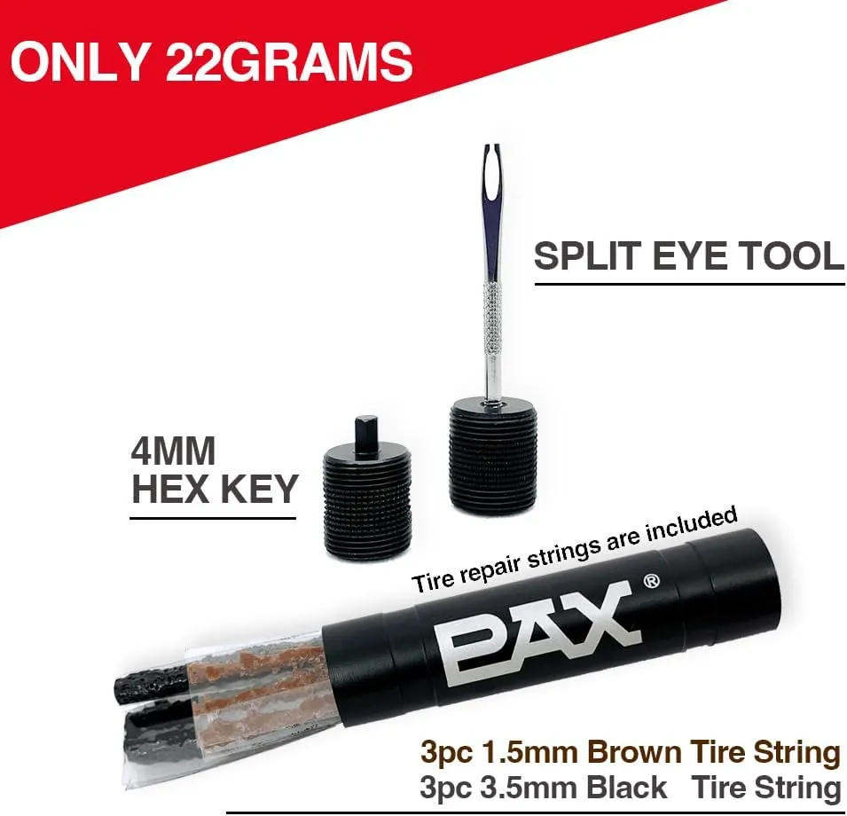 PAX Black Mountain Bike Tubeless Tire Repair Plug Kit, Xmas Gift for Biker, Plus 4mm Hex Key for Emergency Bicycle Repair Kit, Fix Road Bicycle Tire Flat Punctures