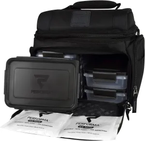 PERFORMA Meal Prep Matrix 6 Cooler Bag - Organized and Insulated Lunch Bag with Two Ice Packs and Shoulder Strap (Black)