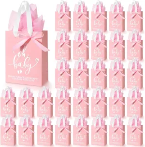 PerKoop 25 Packs Baby Shower Gifts Bags Bulk Baby Shower Party Favor Bags with Handle Paper and 25 Sheets Decorative Tissue Paper for Guests Gender Reveal Supply (Pink)