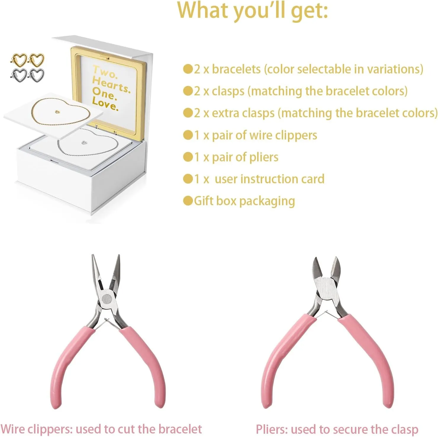 Permanent Couples Bracelet Kit – Locking Heart Clasp DIY Bracelet Set for Couples, Friends, and Family – Unique Gift for Anniversary, Valentine’s Day, Birthday – His & Hers Matching Bracelets