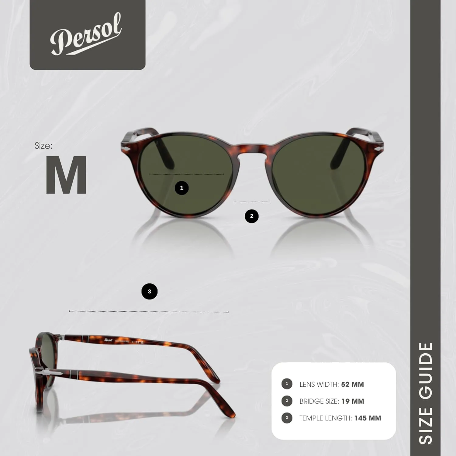 Persol PO3092SM Round Sunglasses for Men   BUNDLE With Designer iWear Complimentary Eyewear Kit