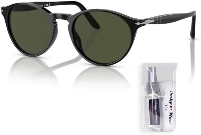 Persol PO3092SM Round Sunglasses for Men   BUNDLE With Designer iWear Complimentary Eyewear Kit