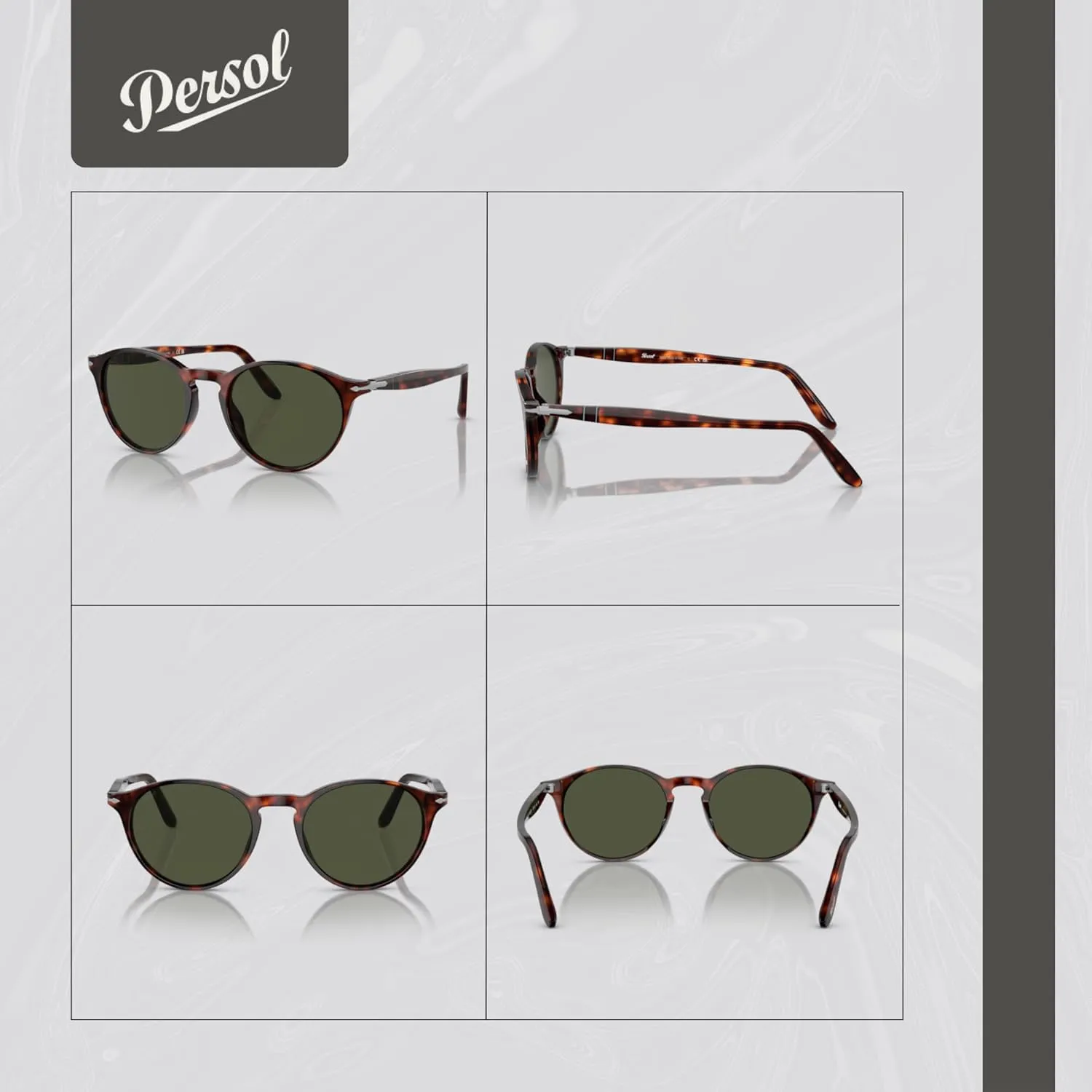 Persol PO3092SM Round Sunglasses for Men   BUNDLE With Designer iWear Complimentary Eyewear Kit