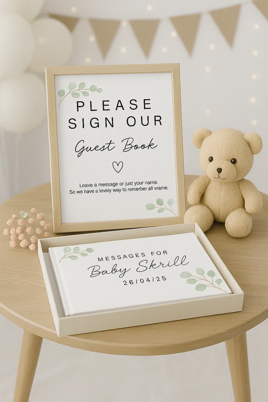 Personalised Green Leaf Baby Shower Guest Book
