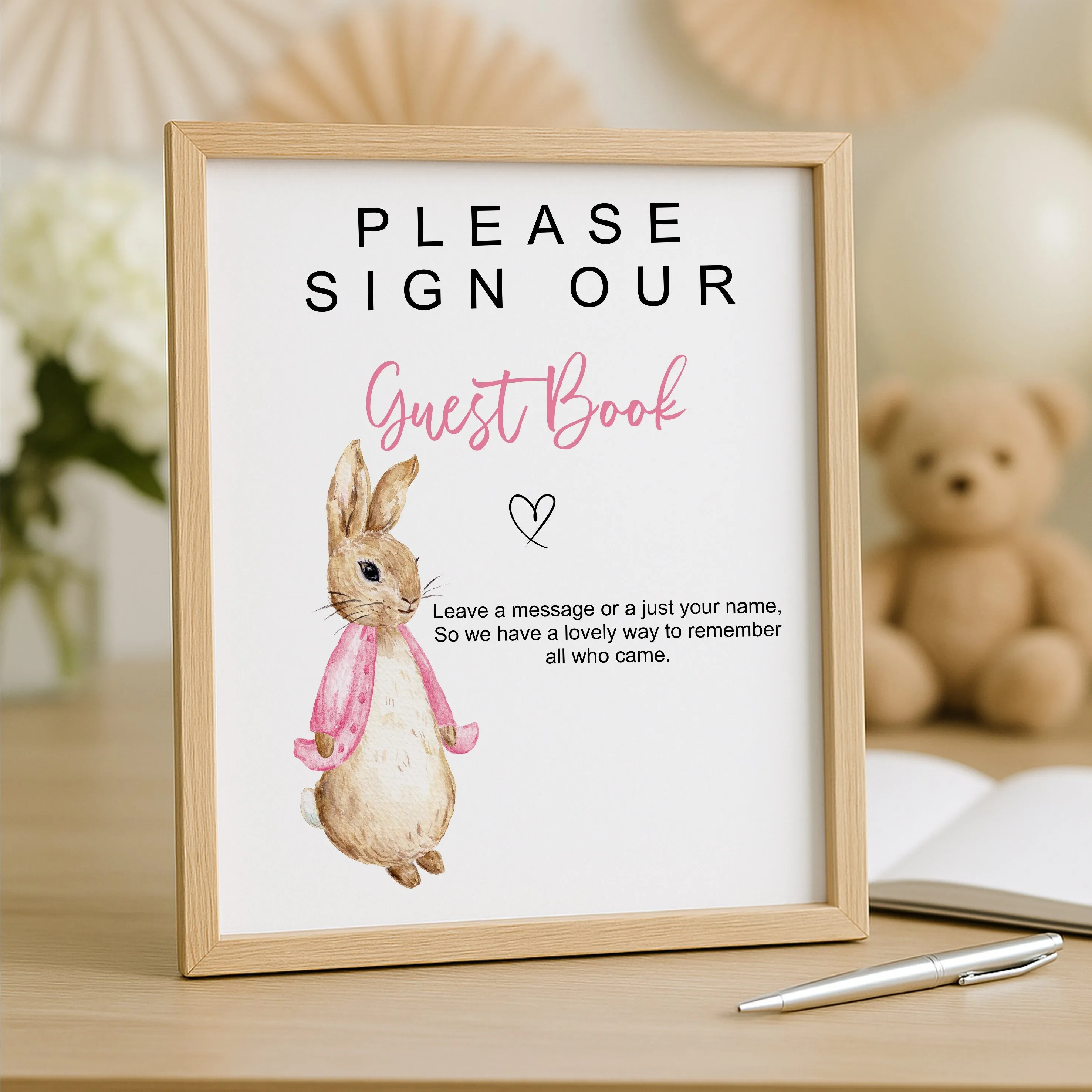 Personalised Pink Rabbit Baby Shower Guest Book