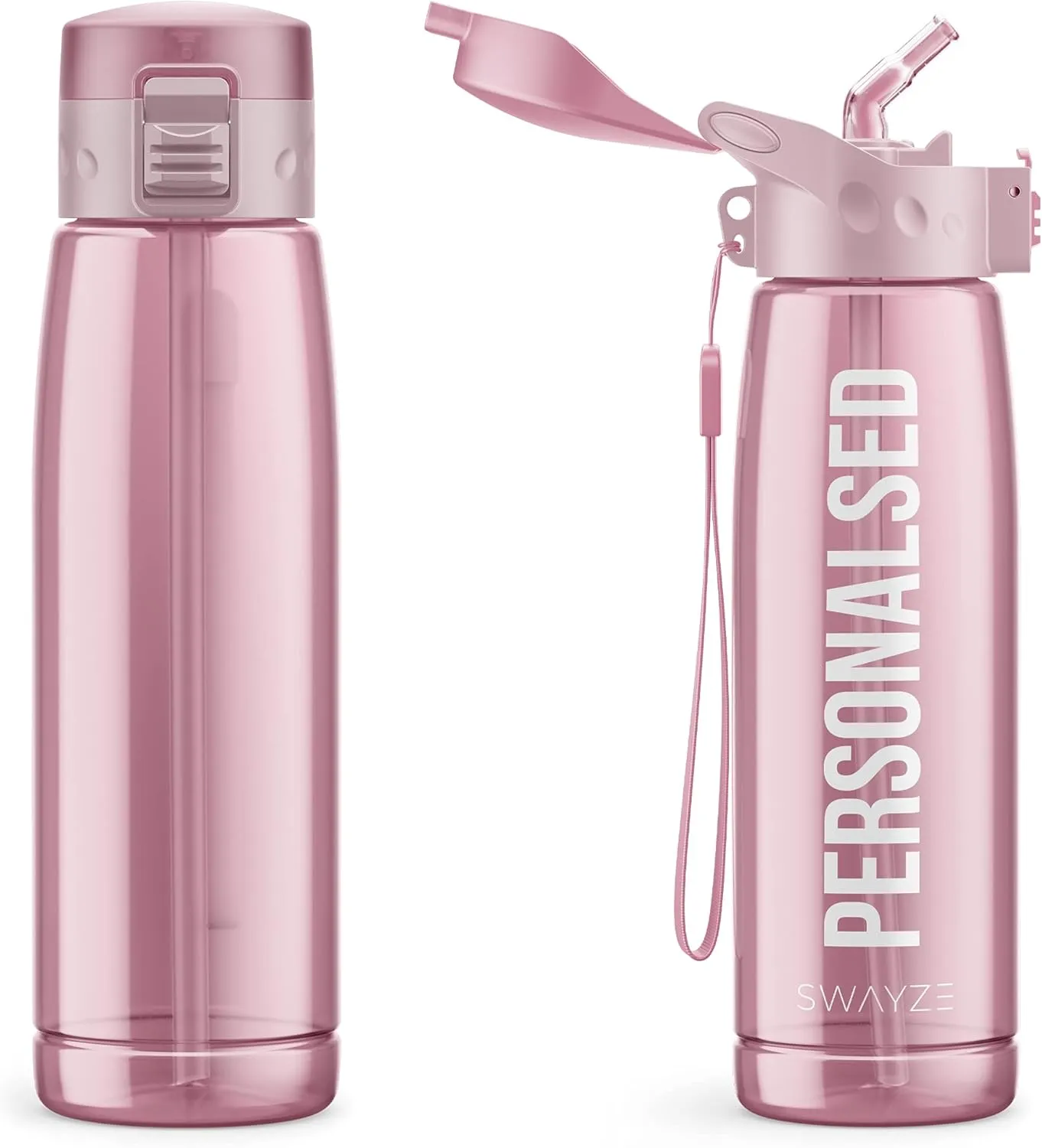 Personalised Water Bottle With Straw 660ml, School Water Bottles Boys Girls, Gym Bottle BPA Free Cycling Sports Add Your Custom Text To Bottle (Pink - Personalized)