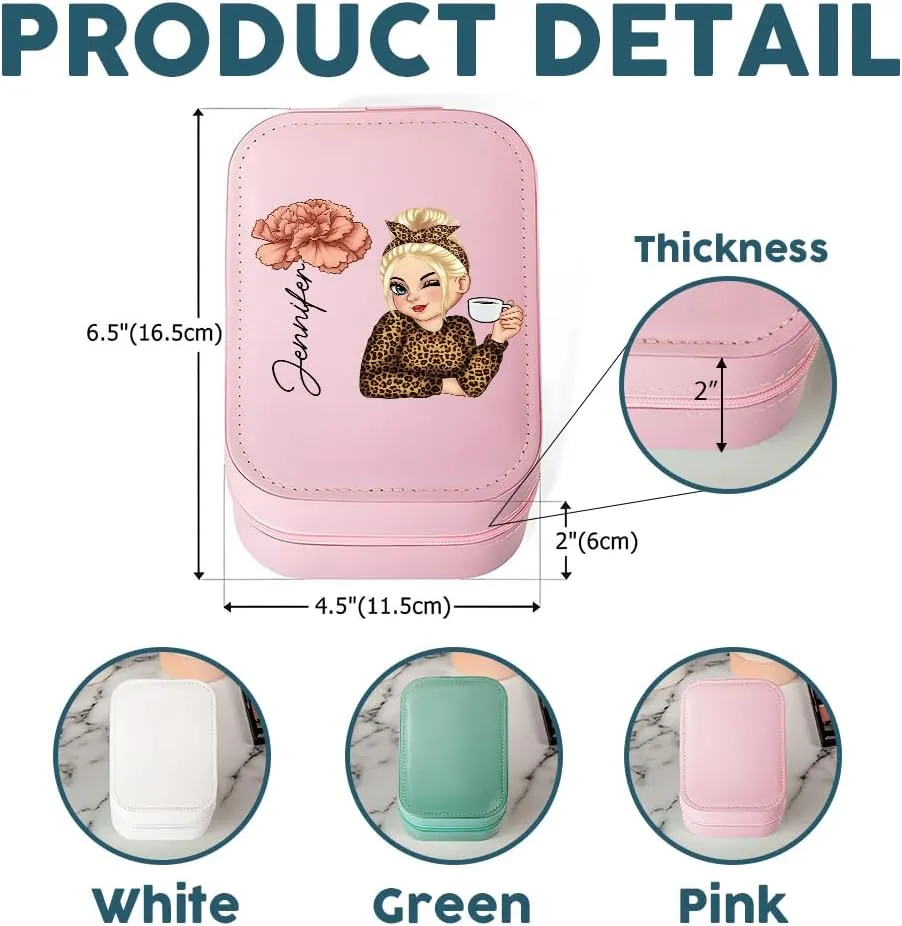 Personalized Birth Month Flower Travel Makeup Bag With LED Mirror Leather, Custom Name Makeup Organizer Portable Jewelry Organizer Case Valentine's, Birthday, Christmas Gifts for Women