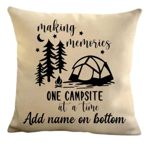 Personalized camper decorative throw pillow cover, making memories one campsite at a time camping pillow case, USA travel Map pillow sham, gift rver (tent, 18" x 18")