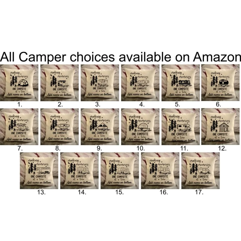 Personalized camper decorative throw pillow cover, making memories one campsite at a time camping pillow case, USA travel Map pillow sham, gift rver (tent, 18" x 18")