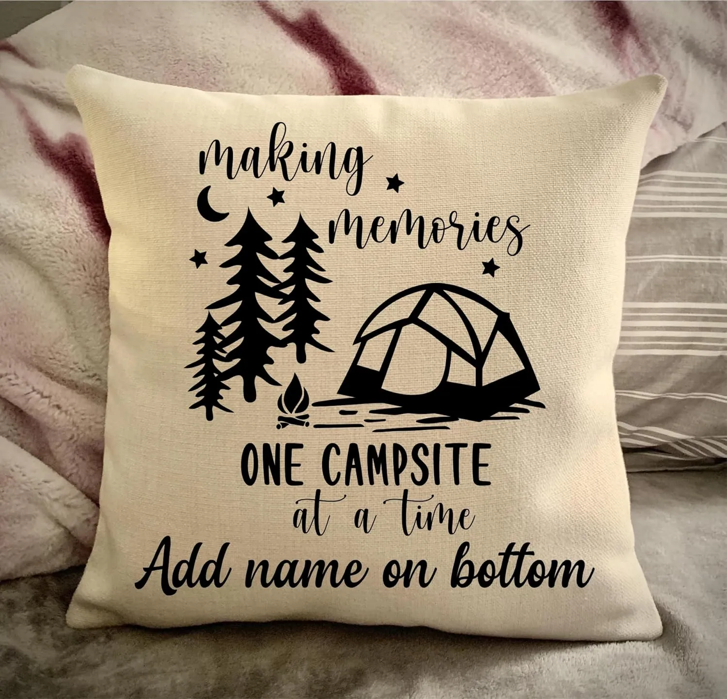 Personalized camper decorative throw pillow cover, making memories one campsite at a time camping pillow case, USA travel Map pillow sham, gift rver (tent, 18" x 18")