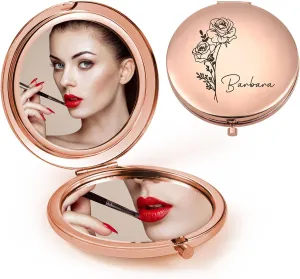 Personalized Compact Mirror for Women - Pocket Mirror for Women,Custom Birthflower Travel Makeup Mirror for Wife, Mom, Bridesmaid Gifts for Daughter Friend (Rose Gold)