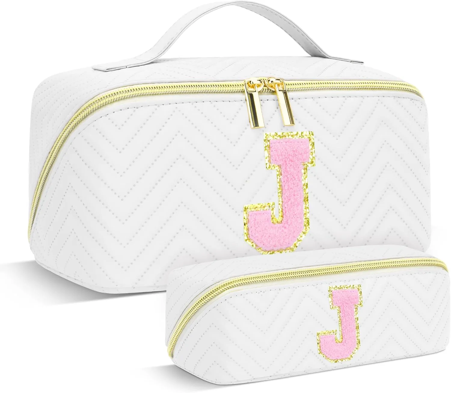 Personalized Initial Makeup Bag | Trendy Cosmetic Bags Travel Toiletry Bag for Teen Girls Women Girlfriend, mother's day/graduation/Birthday day Gifts Portable Make up Bag Leather Waterproof Organizer