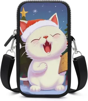 Personalized Mobile Phone Bag,Cute Cat Sing Christmas Carols Print Unique Mobile Phone Bag,cute Mobile Phone Bag
