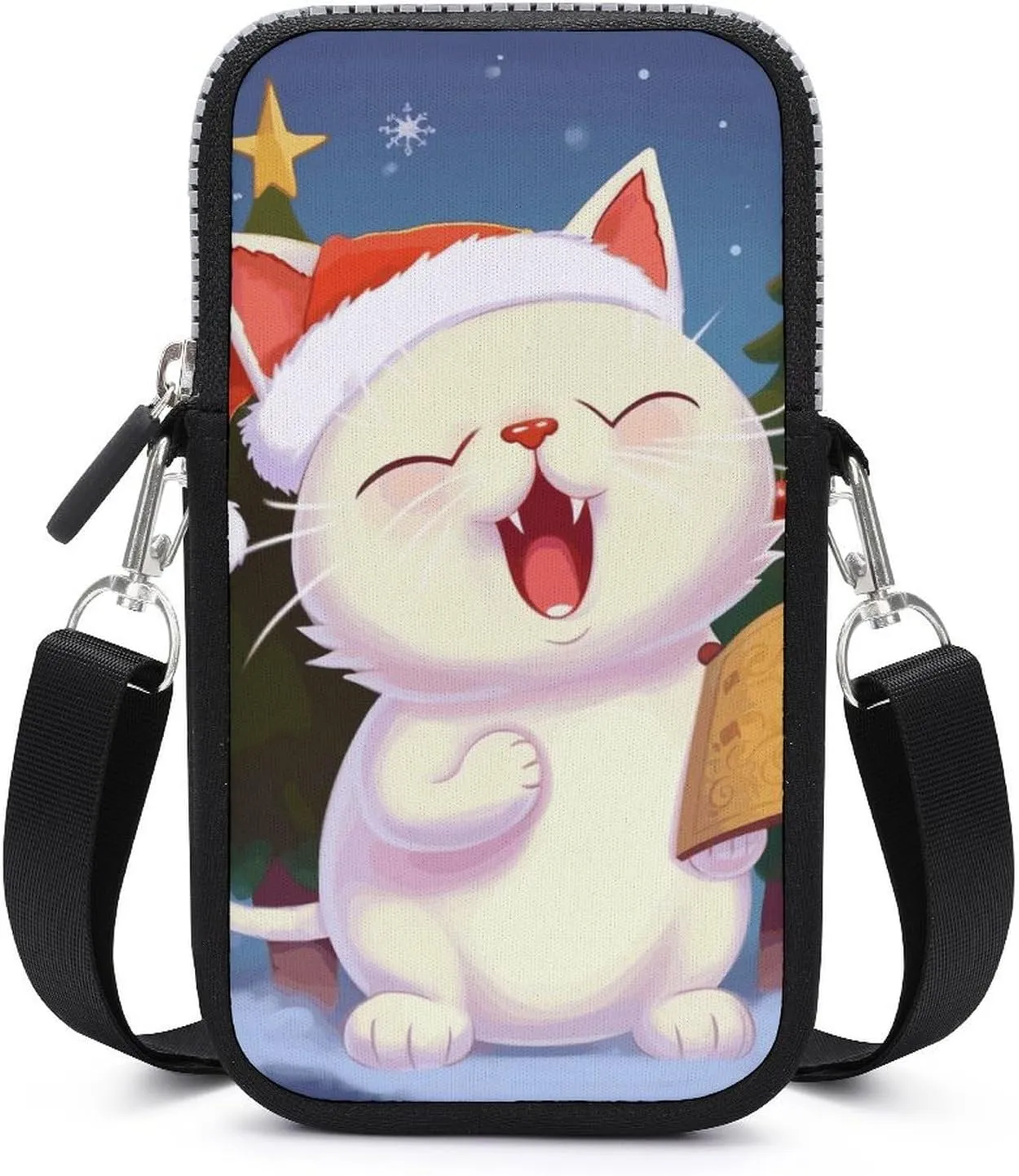 Personalized Mobile Phone Bag,Cute Cat Sing Christmas Carols Print Unique Mobile Phone Bag,cute Mobile Phone Bag