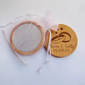 Personalized Pocket Purse Mirror, Personalised Wood Mirror, Wedding Party Favor Wedding/Bridesmaid/Hen Party Gift for Guest, Customized Portable Wooden Cosmetic Mirrors(50pcs)