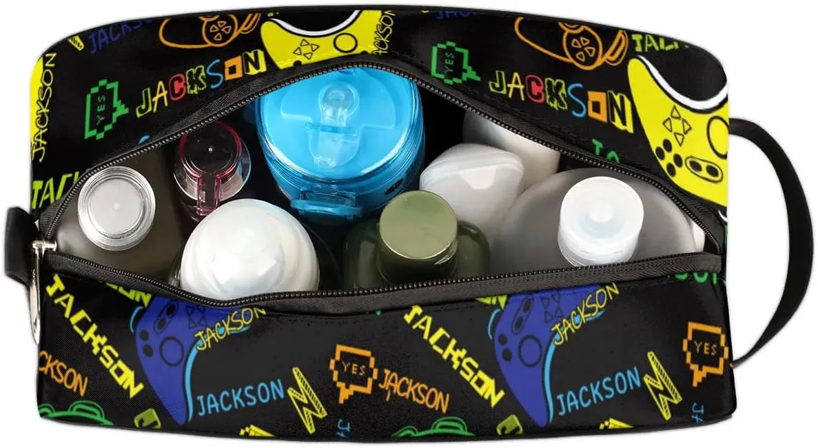 Personalized Toiletry Bag for Man Boy, Custom Cosmetic Bag Travel Makeup Bag Shaving Bag Make Up Bag Organizer Christmas Birthday Gift Game Colorful Pattern
