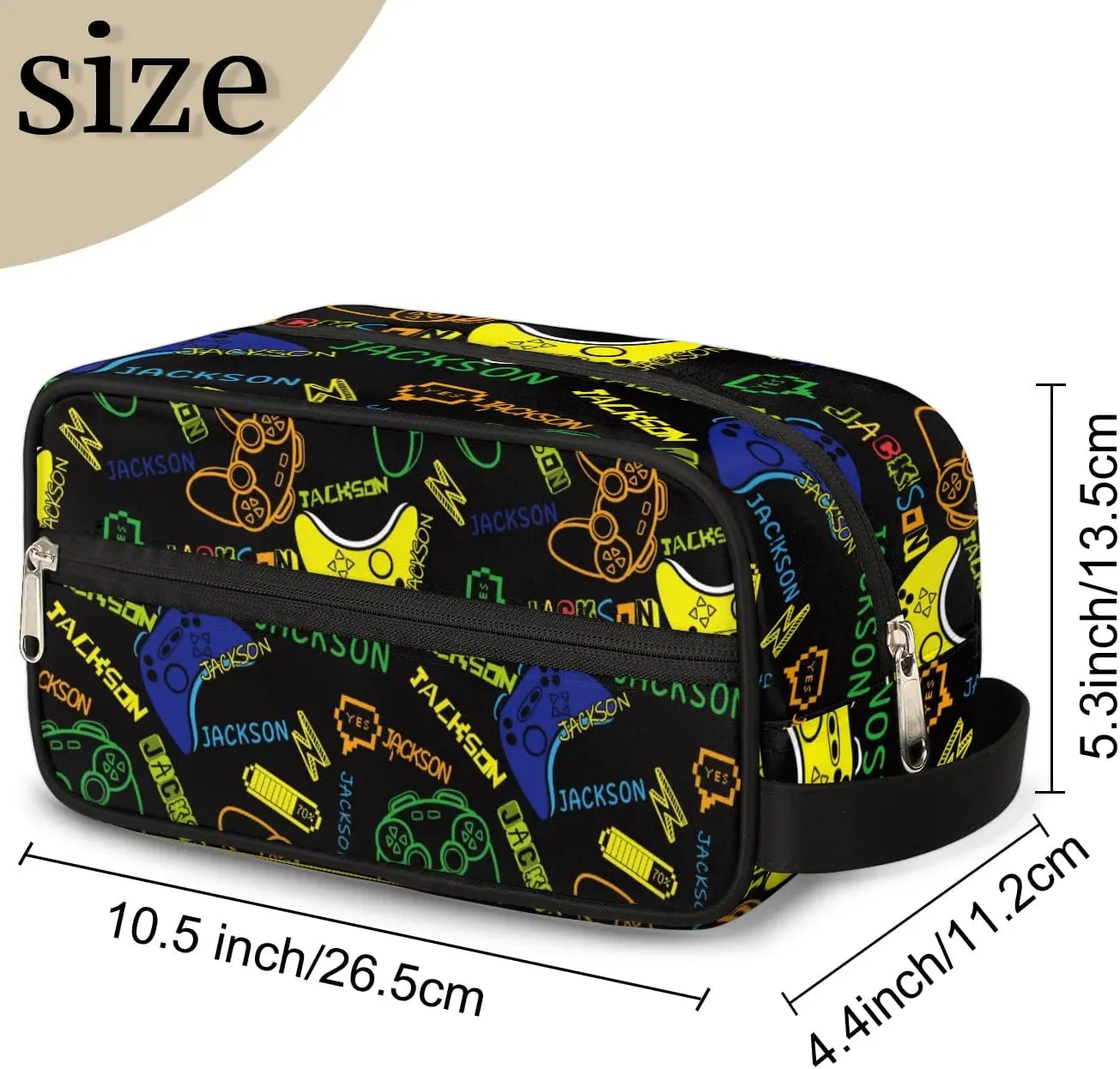 Personalized Toiletry Bag for Man Boy, Custom Cosmetic Bag Travel Makeup Bag Shaving Bag Make Up Bag Organizer Christmas Birthday Gift Game Colorful Pattern
