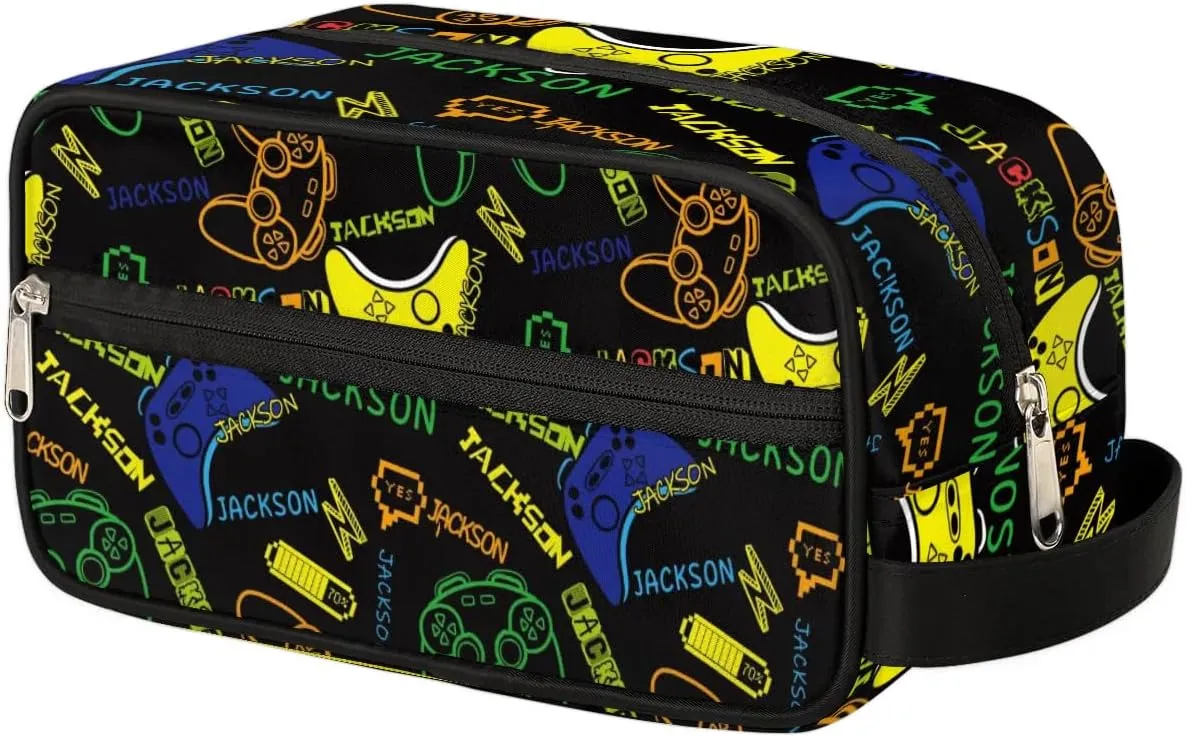 Personalized Toiletry Bag for Man Boy, Custom Cosmetic Bag Travel Makeup Bag Shaving Bag Make Up Bag Organizer Christmas Birthday Gift Game Colorful Pattern