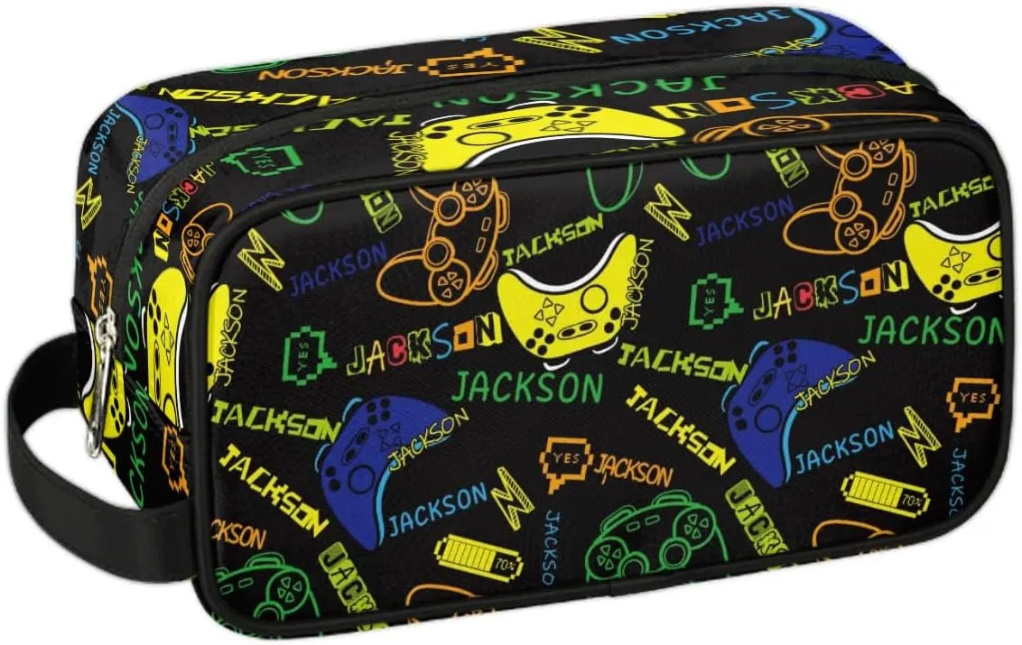 Personalized Toiletry Bag for Man Boy, Custom Cosmetic Bag Travel Makeup Bag Shaving Bag Make Up Bag Organizer Christmas Birthday Gift Game Colorful Pattern