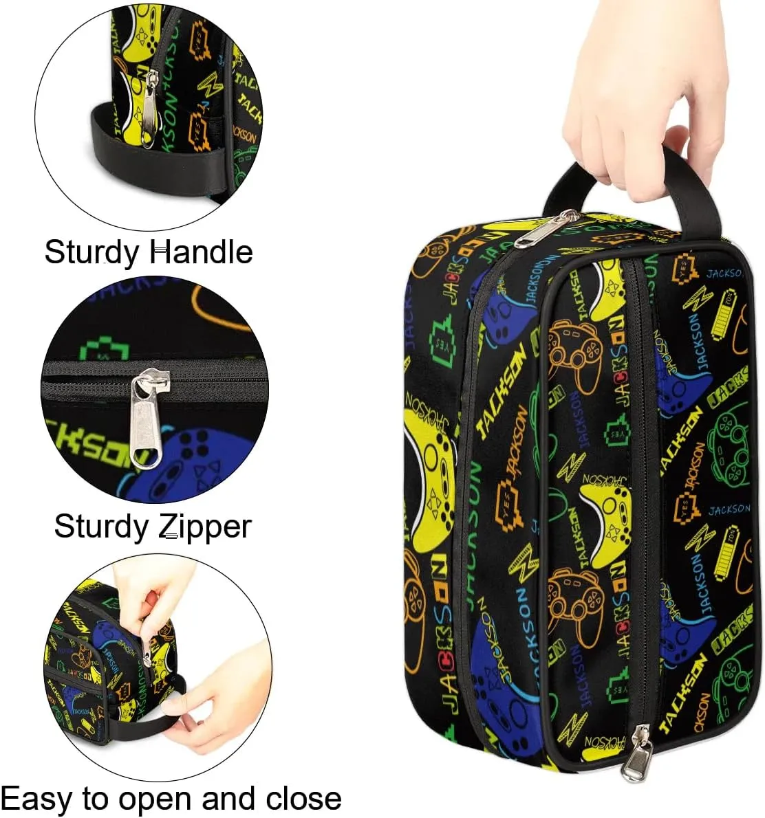 Personalized Toiletry Bag for Man Boy, Custom Cosmetic Bag Travel Makeup Bag Shaving Bag Make Up Bag Organizer Christmas Birthday Gift Game Colorful Pattern
