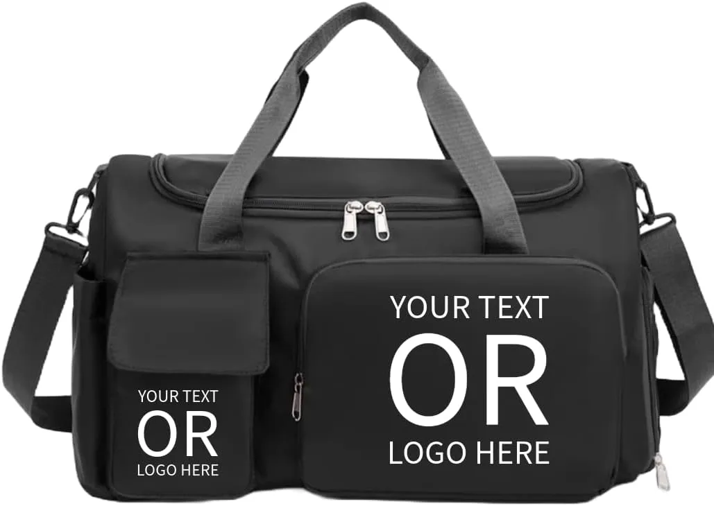 Personalized Weekender Bag for Men and Women - Custom Duffle Bag for Travel and Gym (Black Custom with Text or Logo)