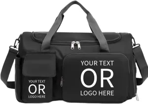 Personalized Weekender Bag for Men and Women - Custom Duffle Bag for Travel and Gym (Black Custom with Text or Logo)