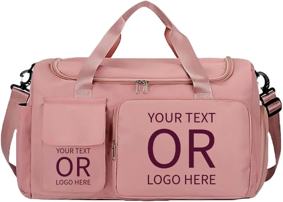 Personalized Weekender Bag for Men and Women - Custom Duffle Bag for Travel and Gym (Pink Custom with Text or Logo)