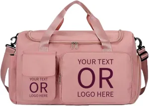 Personalized Weekender Bag for Men and Women - Custom Duffle Bag for Travel and Gym (Pink Custom with Text or Logo)