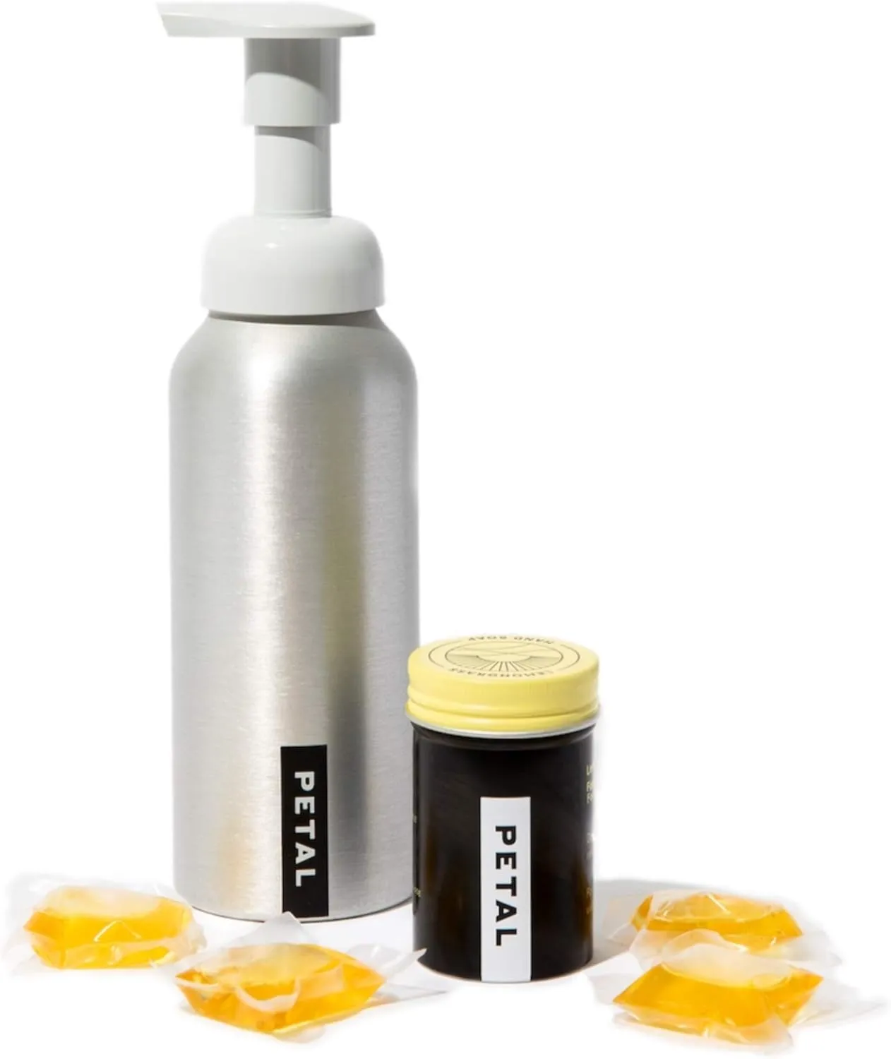 Petal Foaming Soap Dispenser with Hand Soap Refills - Zero Waste Hand Soap Dispenser - Natural Soap - Vegan - Cruelty Free - Made in the USA - (8.5oz) - (4ct) - (Lemongrass, Silver (Aluminum))