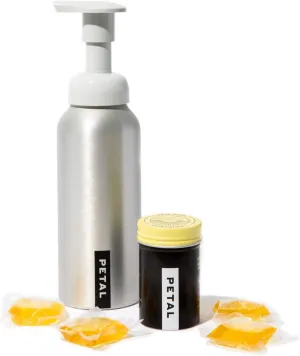 Petal Foaming Soap Dispenser with Hand Soap Refills - Zero Waste Hand Soap Dispenser - Natural Soap - Vegan - Cruelty Free - Made in the USA - (8.5oz) - (4ct) - (Lemongrass, Silver (Aluminum))