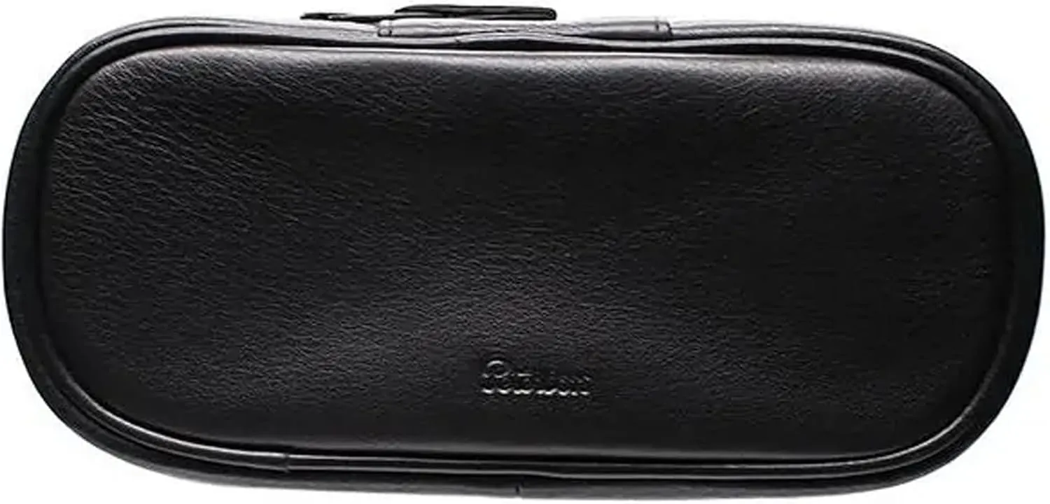 Peterson Classic 2 Pipe Pouch - Black Genuine Leather Protective Bag For Wood Briar Pipes, Zipper Closing, Easy Storage & Travel